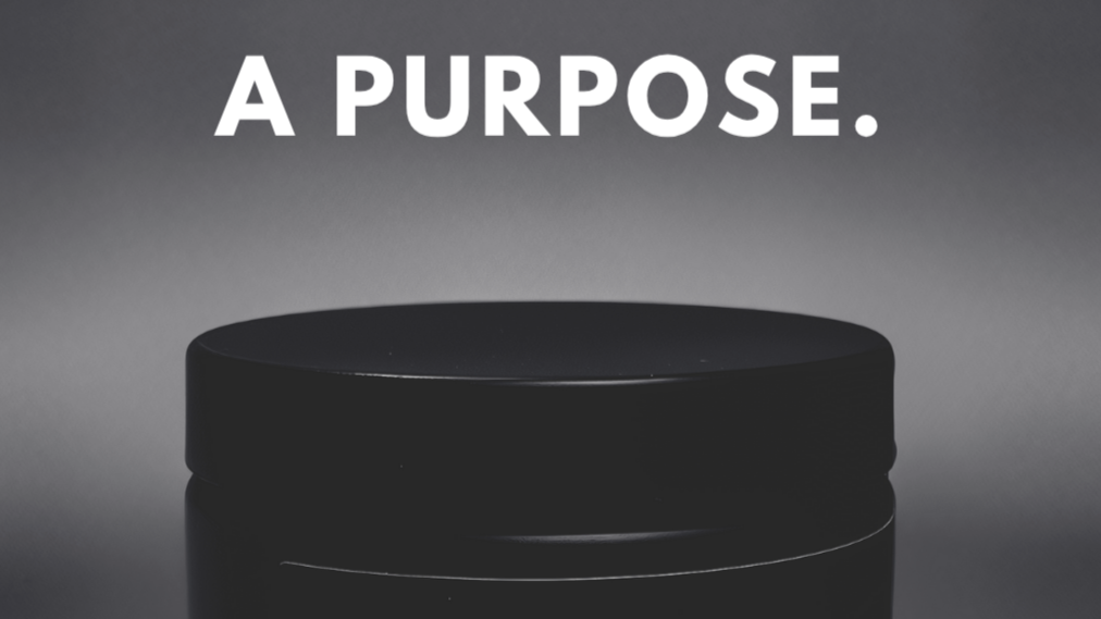 Black jar of 'YOU.' Leave-In Curl Cream on a dark background with text 'A PURPOSE.'